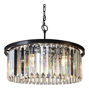 Pemberly Row 6-Light Pendant with Clear Glass Crystals in Antique Black Metal