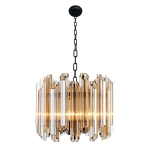 Pemberly Row 5-Light Amber Glass Pendant on Black Metal Frame