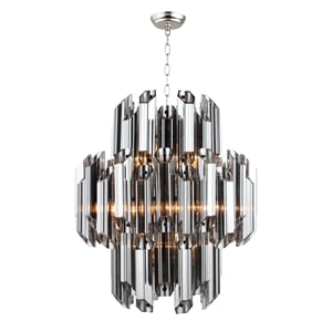 Pemberly Row 9-Light Smoked Glass Pendant on Silver Metal Frame