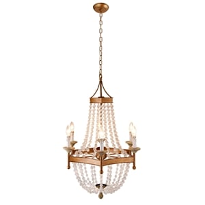 Pemberly Row 6-Light Frosted Glass Bead Pendant on Wood and Iron in Antique Gold