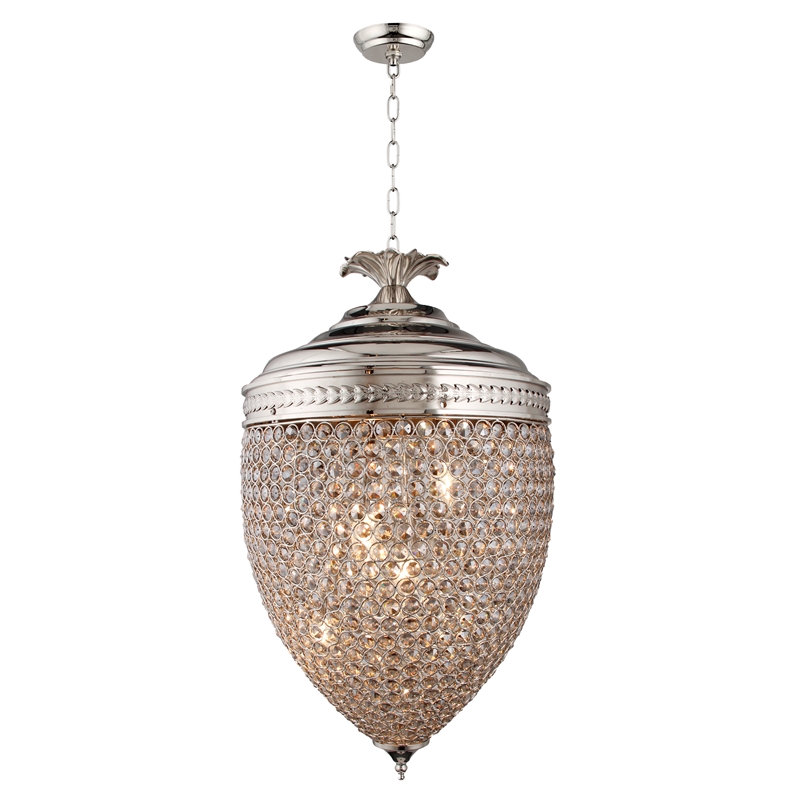Pemberly Row Smoked Glass Bead Acorn Pendant on Polished Nickel Iron Frame