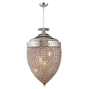 Pemberly Row Smoked Glass Bead Acorn Pendant on Polished Nickel Iron Frame