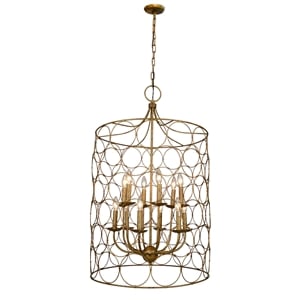 Pemberly Row 12-Light Antique Gold Metal Cage-Style Pendant Fixture