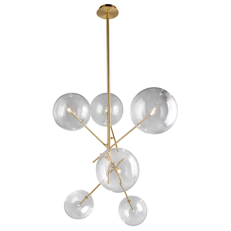 Pemberly Row 6-Light Solid Brass Pendant with Glass Orb Shades and 39