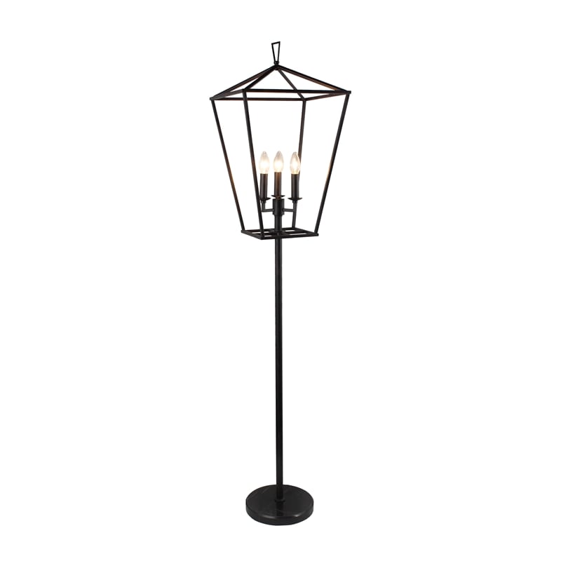 Pemberly Row 3-Light Lantern Floor Lamp with Aged Metal Finish in Black