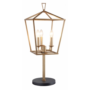 Pemberly Row Contemporary 3-Light Antique Gold Lantern-Style Table Lamp