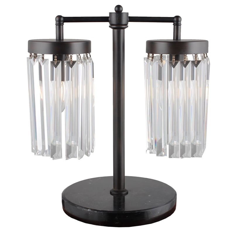 Pemberly Row Twin Table Lamp in Aged Black Metal with Clear Crystal Shades