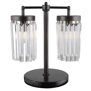 Pemberly Row Twin Table Lamp in Aged Black Metal with Clear Crystal Shades