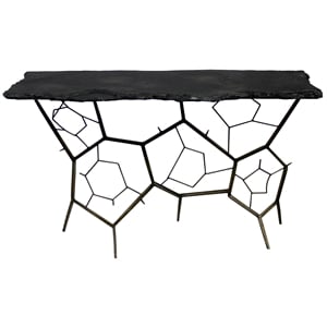 Pemberly Row 51&quot Live Edge Stone Console Table on Black Cast Iron Base