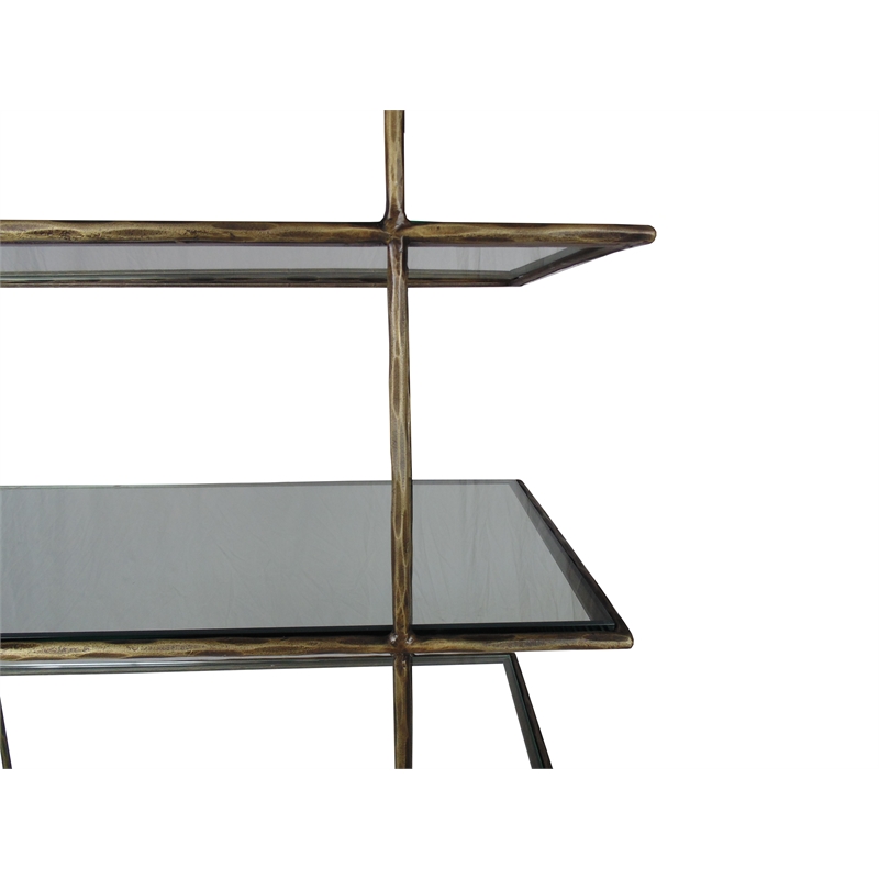 Pemberly Row 6-Shelf Glass Display Stand with Antique Brass Iron Frame