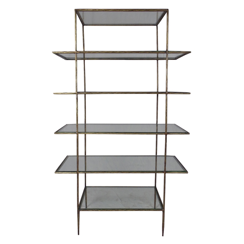 Pemberly Row 6-Shelf Glass Display Stand with Antique Brass Iron Frame