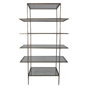 Pemberly Row 6-Shelf Glass Display Stand with Antique Brass Iron Frame