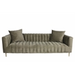 Pemberly Row Channel-Tufted Sofa with 2 Pillows and Gold Legs in Beige Velvet