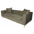 Pemberly Row Channel-Tufted Sofa with 2 Pillows and Gold Legs in Beige Velvet
