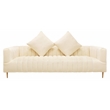 Pemberly Row Channel-Tufted Sofa with Gold Legs and 2 Pillows in Ivory Velvet