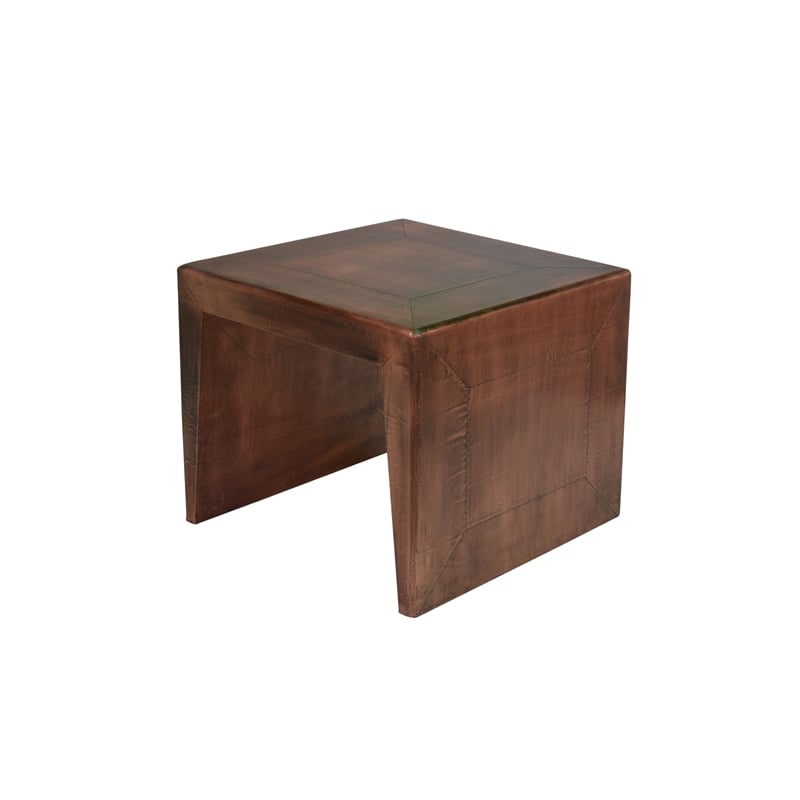 Pemberly Row Solid Wood End Table with Copper Aluminum Cladding and Polished Top