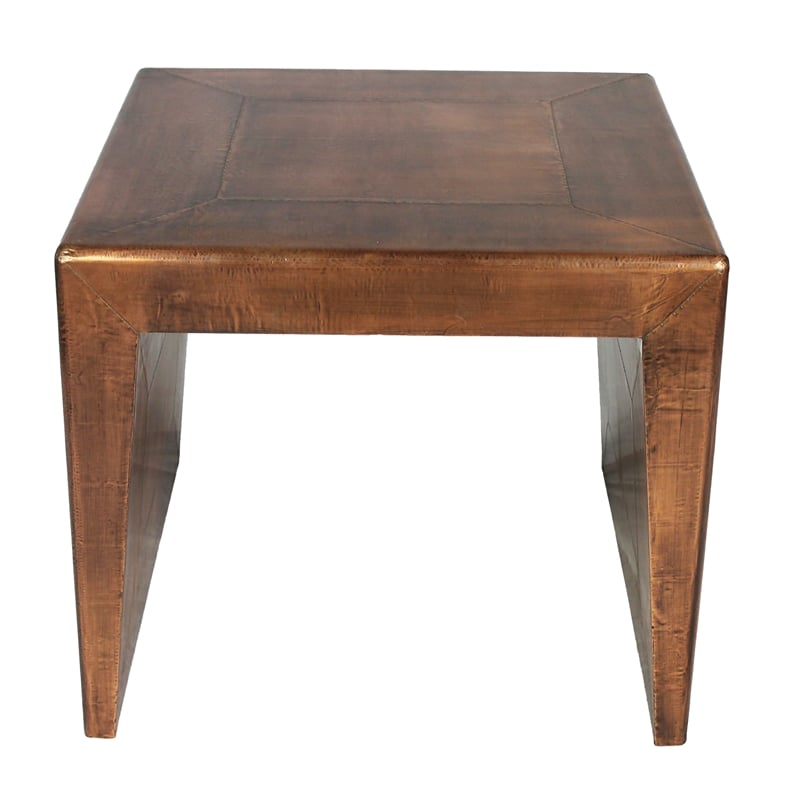 Pemberly Row Solid Wood End Table with Copper Aluminum Cladding and Polished Top
