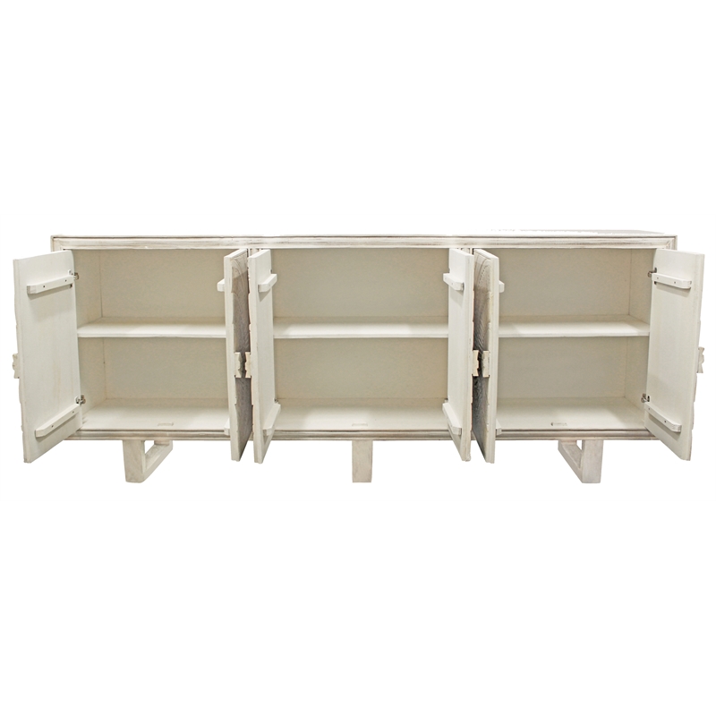 Pemberly Row 6-Door Hand-Carved Acacia Wood Cabinet on 3 Legs in White
