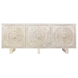 Pemberly Row 6-Door Hand-Carved Acacia Wood Cabinet on 3 Legs in White