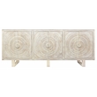 Pemberly Row 6-Door Hand-Carved Acacia Wood Cabinet on 3 Legs in White