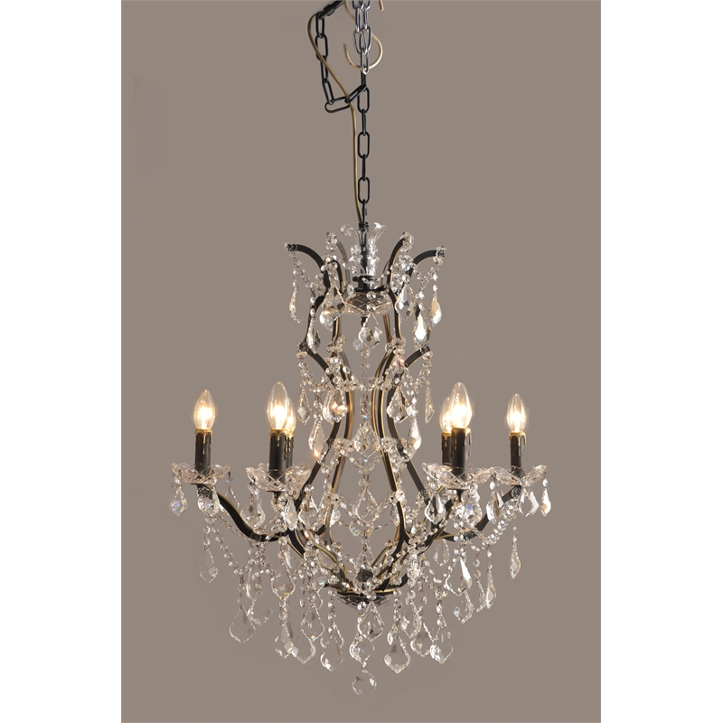 Pemberly Row 6-Light Cast Iron Victorian Pendant with Chinese Crystals in Black