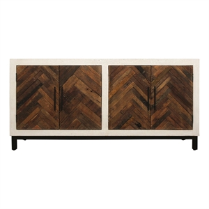 Pemberly Row 4-Door Mango Wood Sideboard with Railroad Ties in Multi-Color