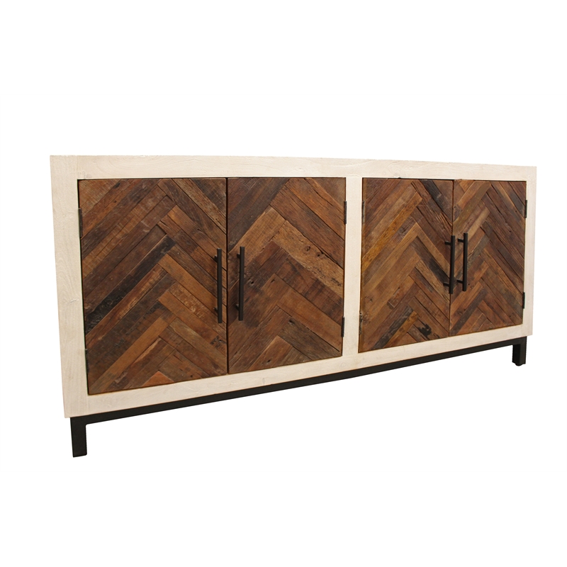 Pemberly Row 4-Door Mango Wood Sideboard with Railroad Ties in Multi-Color