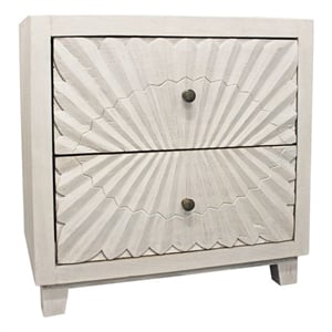 Pemberly Row 2-Drawer Mango Wood Nightstand with Hand-Carved Detail - White Wash