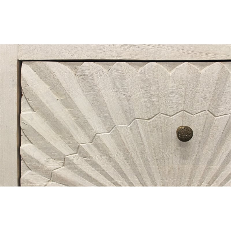 Pemberly Row 2-Drawer Mango Wood Nightstand with Hand-Carved Detail - White Wash