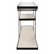 Pemberly Row Cast Iron Bar Console with Marble Shelves and Glass Top in Black