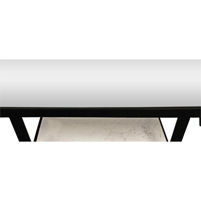 Pemberly Row Cast Iron Bar Console with Marble Shelves and Glass Top in Black