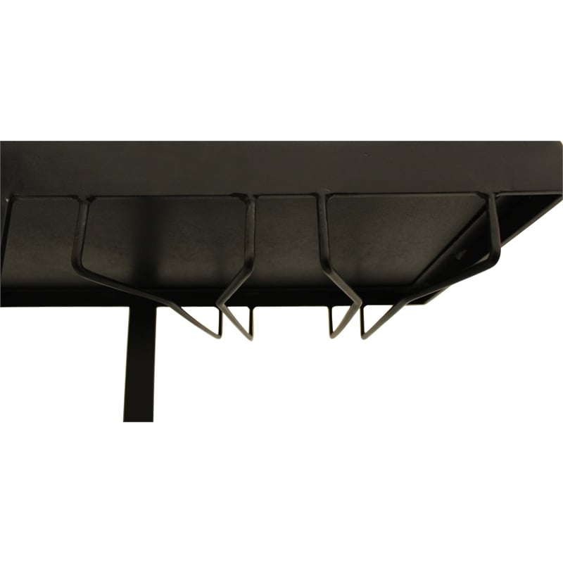 Pemberly Row Cast Iron Bar Console with Marble Shelves and Glass Top in Black