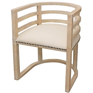 Pemberly Row Solid Wood Barrel Chair with Linen Fabric & Metal Accents - Natural