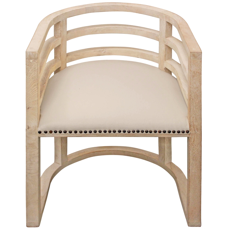 Pemberly Row Solid Wood Barrel Chair with Linen Fabric & Metal Accents - Natural