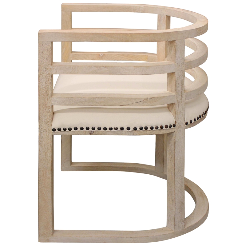 Pemberly Row Solid Wood Barrel Chair with Linen Fabric & Metal Accents - Natural