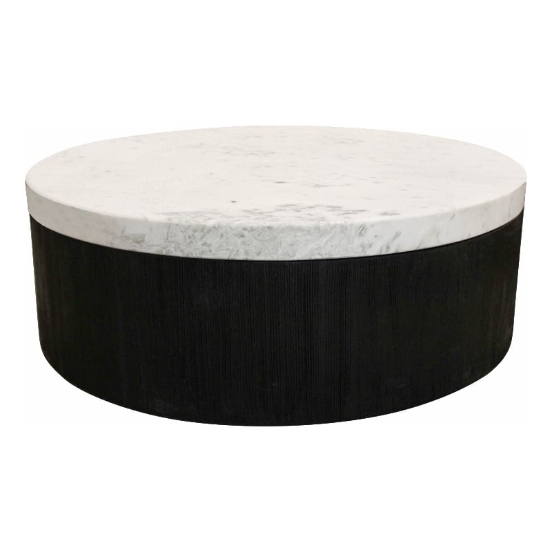 Pemberly Row Hand-Crafted Marble Top Cocktail Table with Solid Wood Base - Black