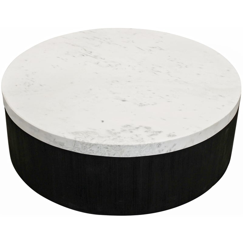 Pemberly Row Hand-Crafted Marble Top Cocktail Table with Solid Wood Base - Black