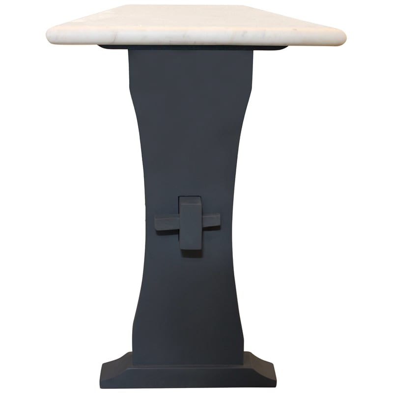 Pemberly Row Mango Wood Console Table with Beautiful Marble Top in Black