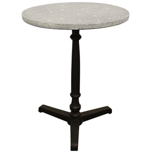 Pemberly Row 24&quot Round Stone Top Bistro Table on Cast Iron Base in Gray