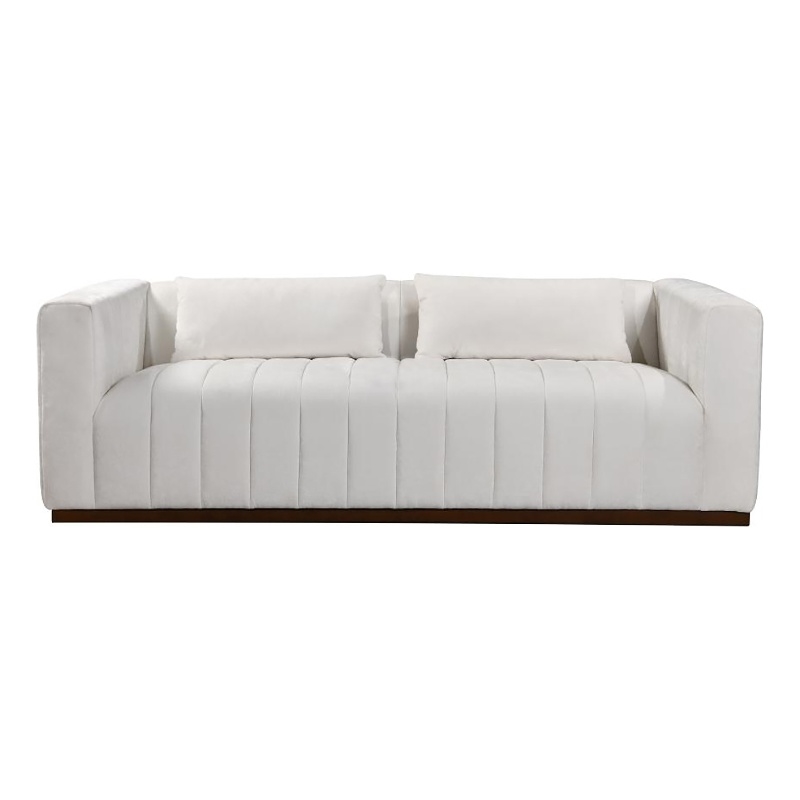 Pemberly Row Channeled Sofa with 2 Pillows in Ivory Multi-Weave Linen Velvet