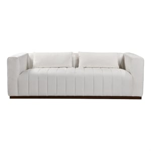 Pemberly Row Channeled Sofa with 2 Pillows in Ivory Multi-Weave Linen Velvet
