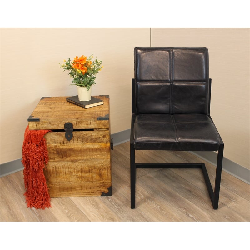 Pemberly Row Solid Mango Wood Trunk End Table with Storage in Natural