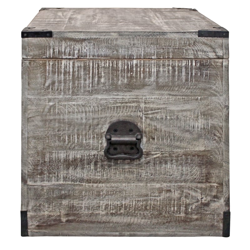 Pemberly Row Solid Mango Wood Trunk End Table with Storage in Gray