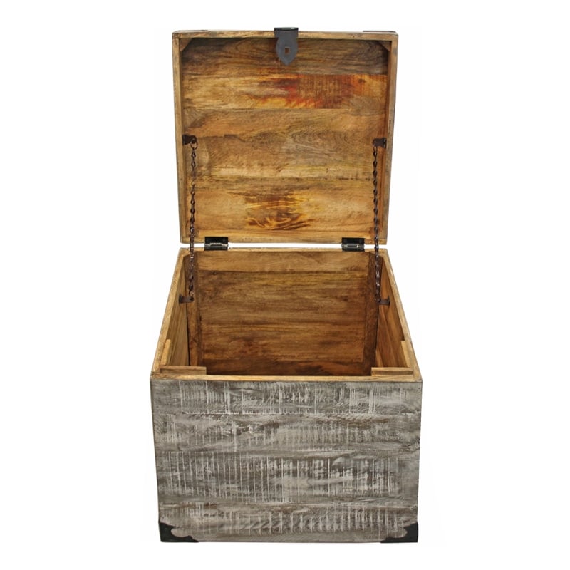 Pemberly Row Solid Mango Wood Trunk End Table with Storage in Gray