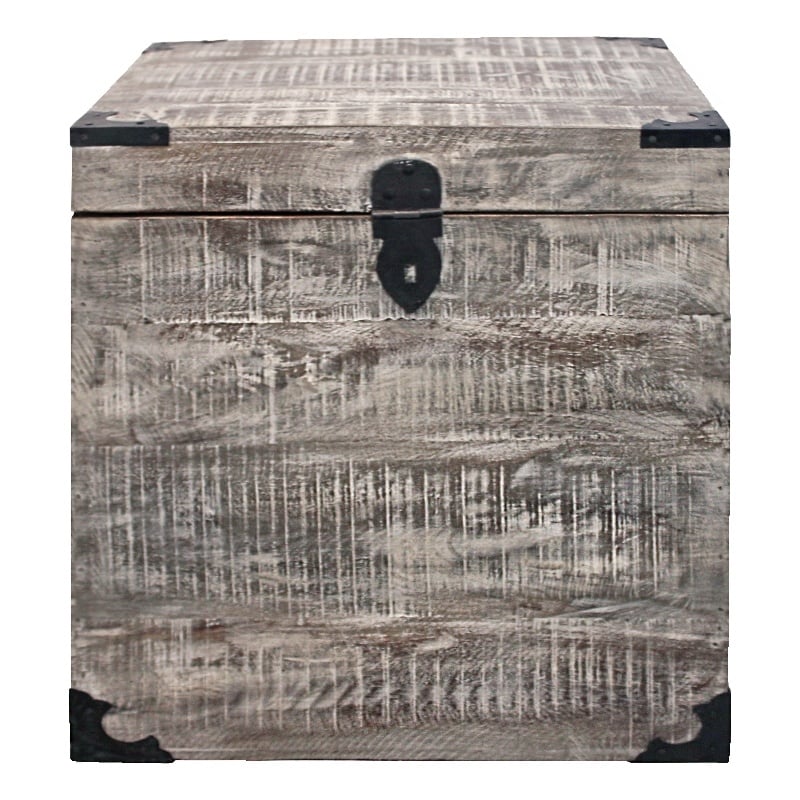 Pemberly Row Solid Mango Wood Trunk End Table with Storage in Gray