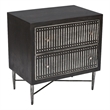 Pemberly Row Hand-Carved 2-Drawer Mango Wood Nightstand on Iron Base in Brown