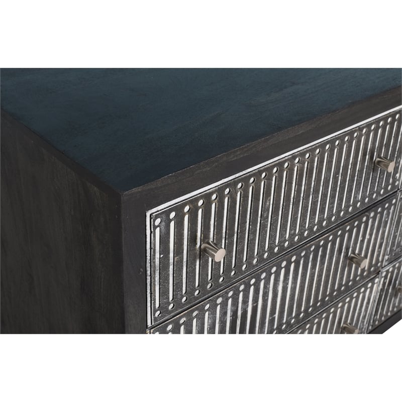 Pemberly Row Hand-Carved 6-Drawer Mango Wood Chest on Forged Iron in Brown