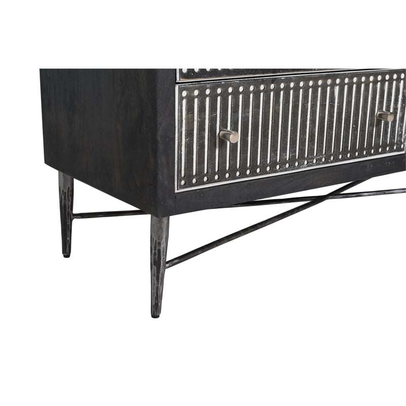 Pemberly Row Hand-Carved 6-Drawer Mango Wood Chest on Forged Iron in Brown