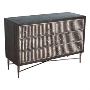 Pemberly Row Hand-Carved 6-Drawer Mango Wood Chest on Forged Iron in Brown