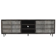 Pemberly Row Hand-Carved 4-Door Mango Wood Media Cabinet on Iron Base in Brown